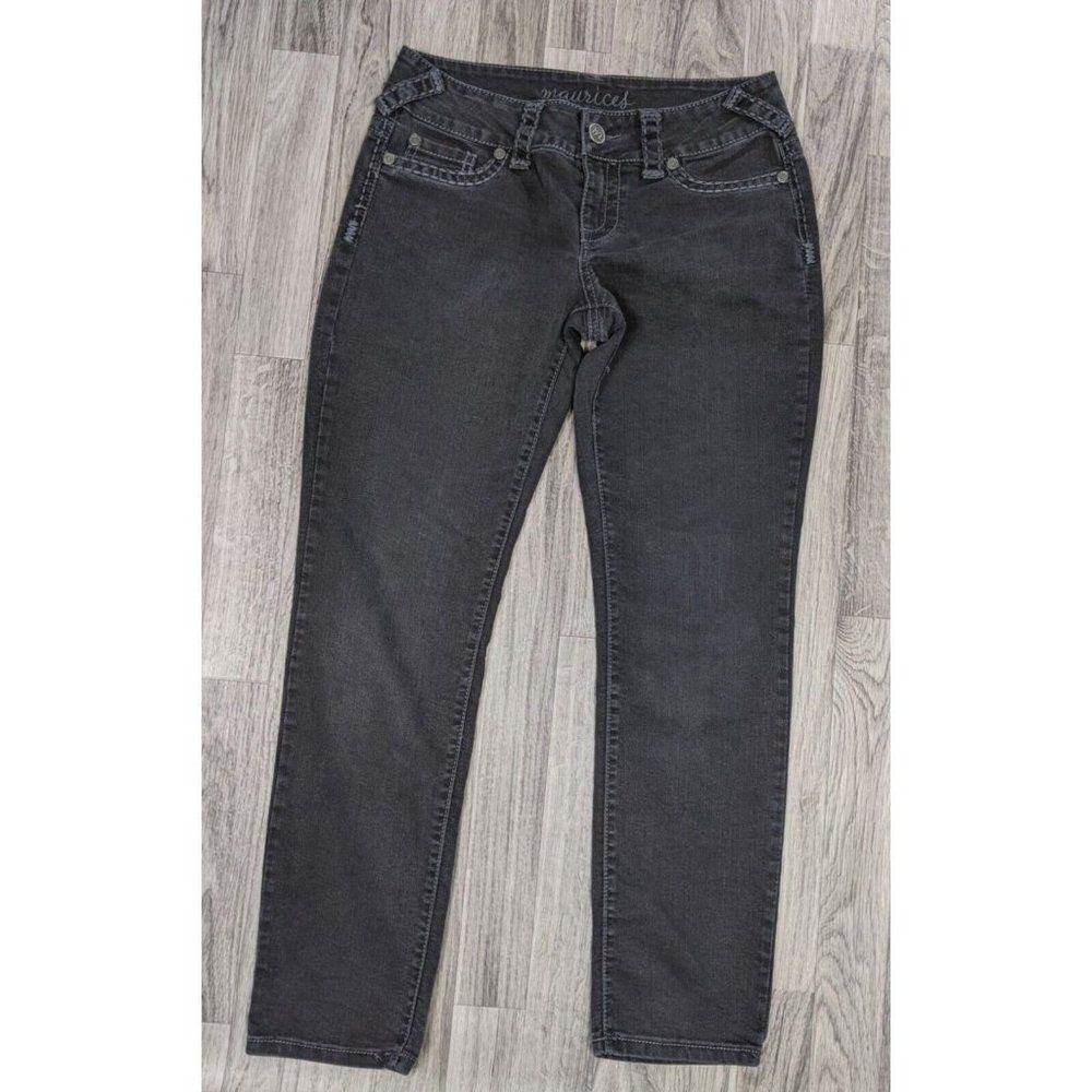 (3/$35) Maurices Womens Size M - S Bold Stitching Embroidered Black Denim Jeans